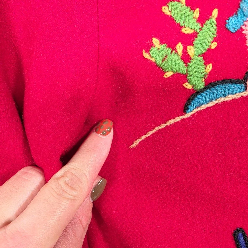 Vintage Creaciones Anahuac Wool Jacket Women's M Red Mexican Folk Art Retro